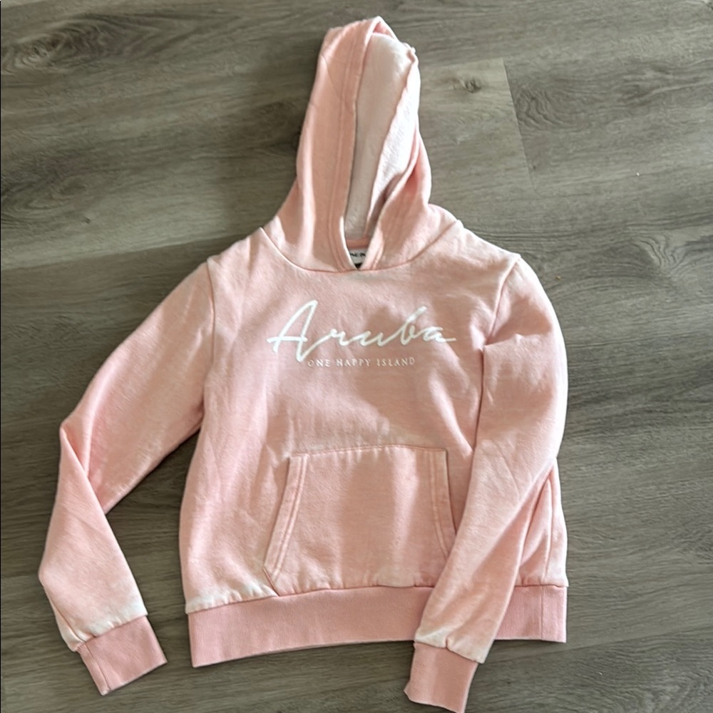 Pink and White Pullover Sweater with Hood and Relaxed Fit